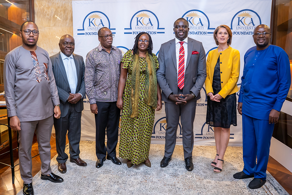 From far left: Stephen Maina - Deputy Director Donor Engagement & Communication, KCAUF; FCPA Dr. Joe Muchekehu – Founder KCA University; CPA Nick Nyaga – KCA University Council member; Fancy Chepkoech - Co-operative Bank; Hon. David Osiany - Vice Chair KCA University Foundation; Olga Bogdanova - ESTDEV and Roggers Abong'o - Executive Director KCAUF.