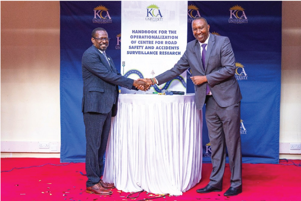 VC & CEO Prof. Isaiah I.C. Wakindiki and Eng. Joseph Mbugua, CBS (PS, State Department for Roads), officially launching the Centre for Road Safety Awareness and Traffic Injury Surveillance. 